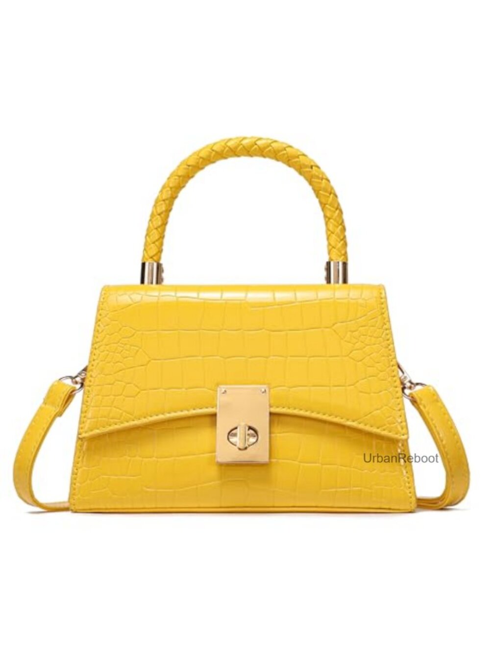 Small Satchel Crossbody Bag PU Leather Twist Lock Adjustable Strap Mini Purse